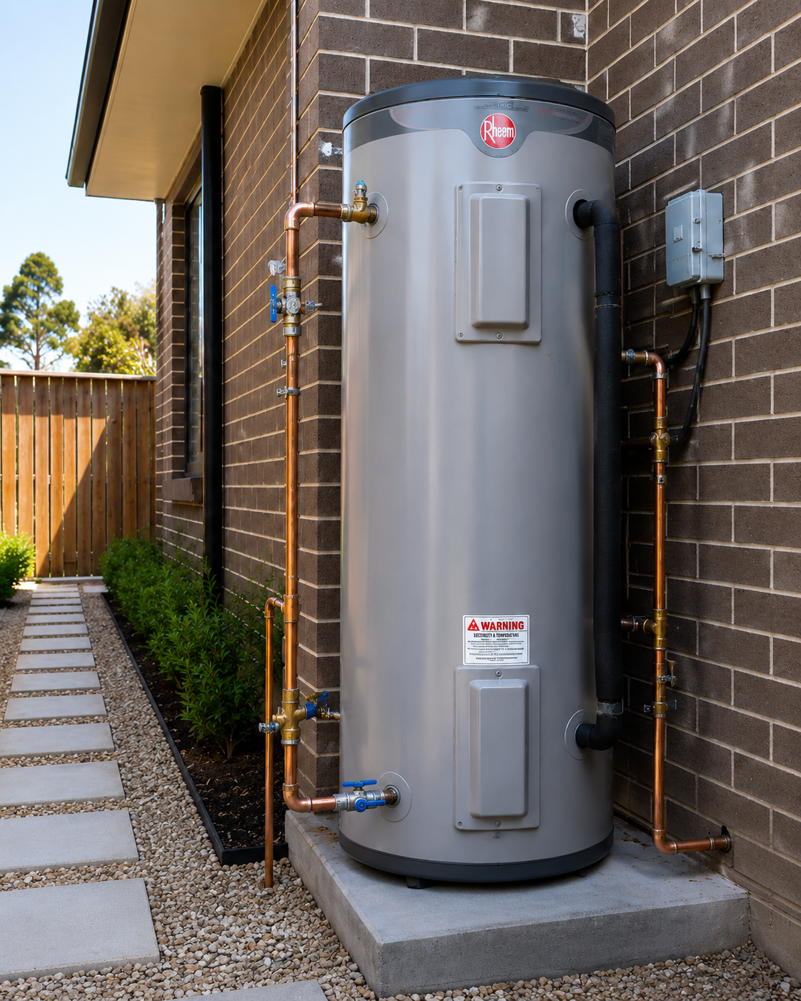 Plumber repairing residential hot water system