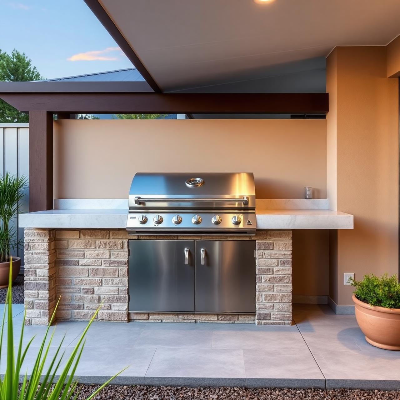 Outdoor gas BBQ installation with neat copper connections